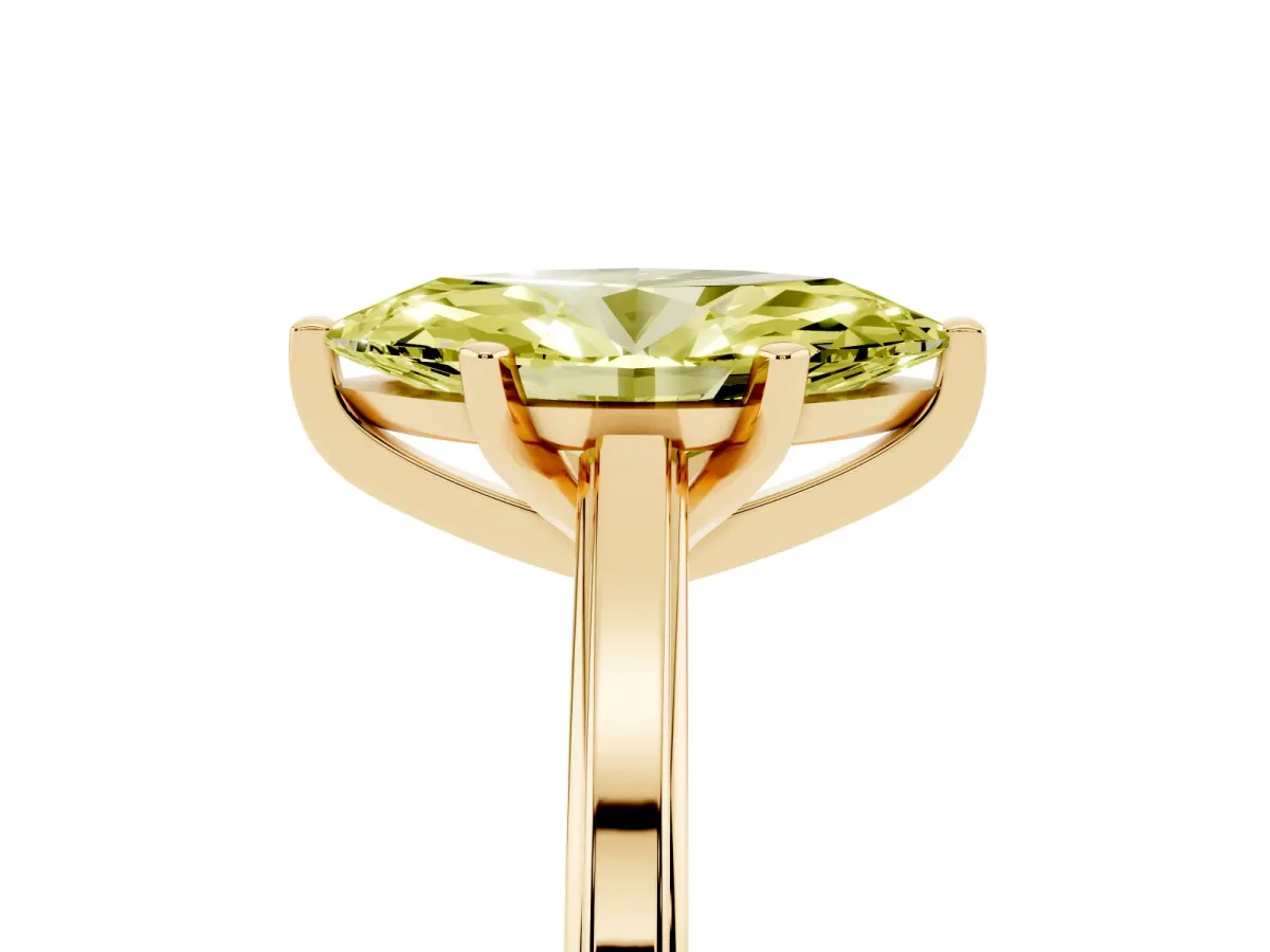 Fancy Yellow Marquise Cut Solitaire Diamond Ring with Four-Prong Setting and Classic Band Yellow gold