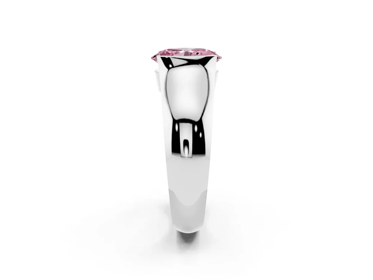 Fancy Pink Oval Cut Solitaire Bezel Set Diamond Ring with Wide Band Silver