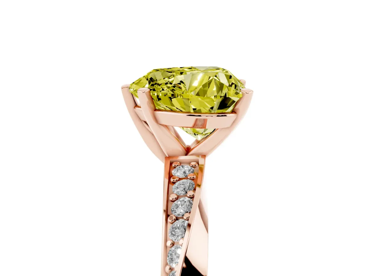 Fancy Yellow Heart Cut Diamond Engagement Ring with Side Stone Accents and Four-Prong Setting Rose gold