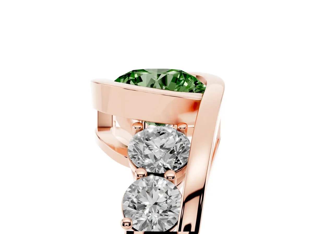 Fancy Green Bezel Set Round Cut Diamond Bypass Ring with Round Accents Rose gold