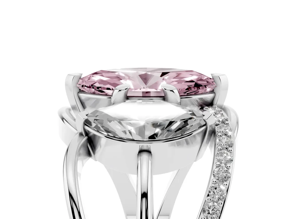 Fancy Pink Three-Stone Marquise Cut Cut Diamond Split Shank Prong Set Ring White gold