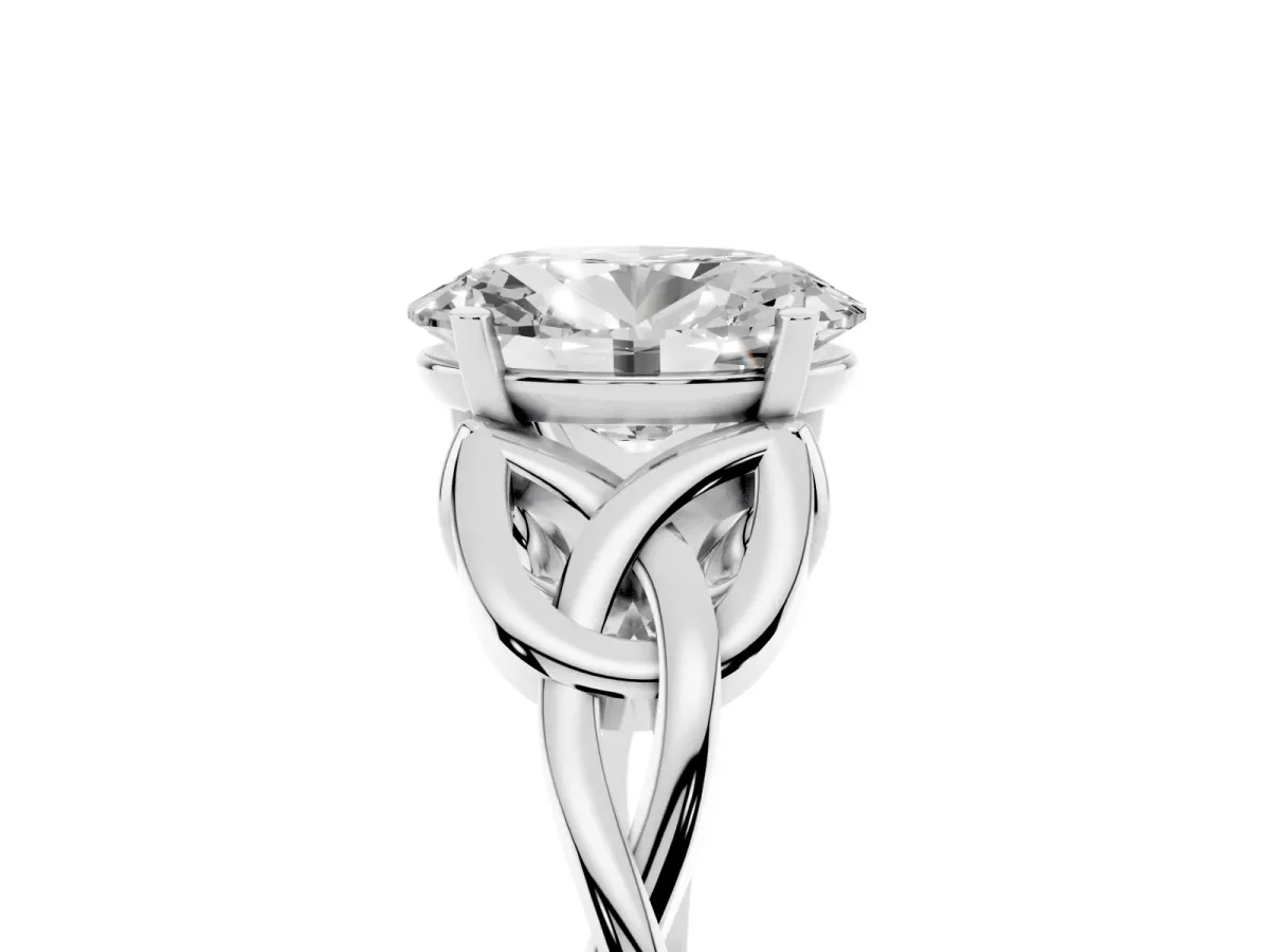 Oval Cut Diamond Solitaire Engagement Ring with Celtic Knot Band and Four-Prong Setting White gold