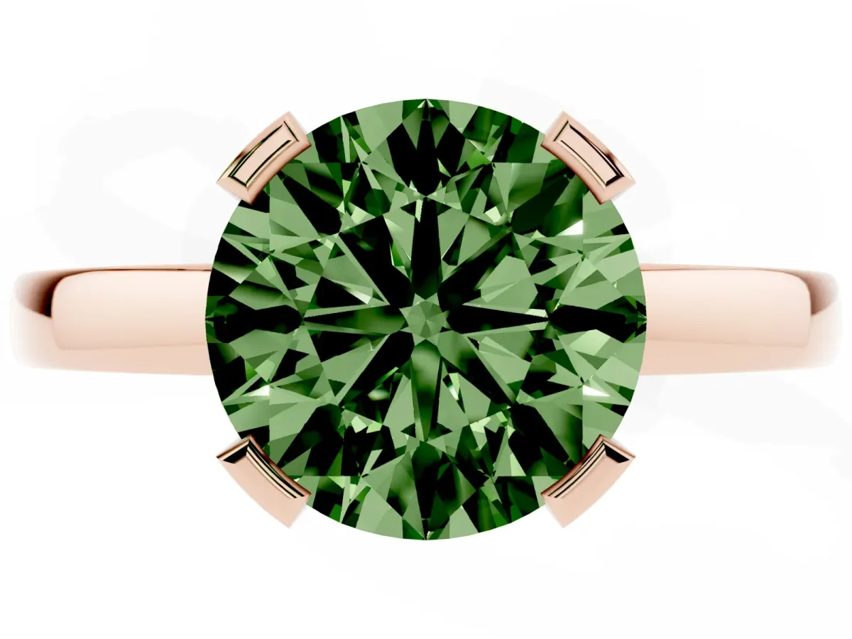 Fancy Green Round Cut Cut Solitaire Ring with Four-Prong Setting and Classic Band Rose gold