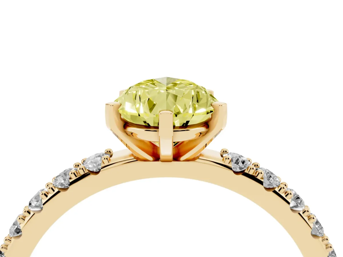 Fancy Yellow Pear Cut Diamond Solitaire Pavé Band with Four-Prong Setting Yellow gold