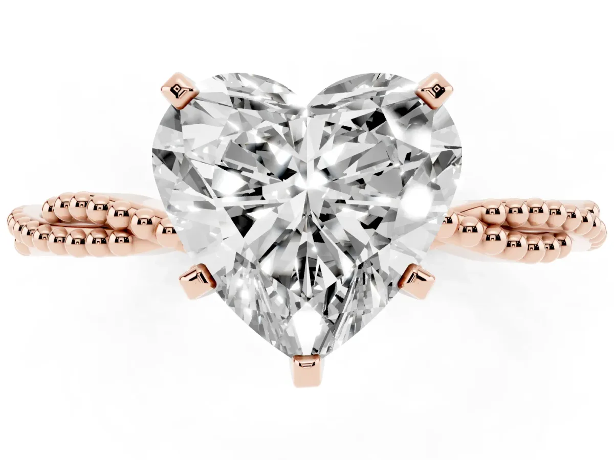 Heart Cut Solitaire Twisted Band with Bead Prong Setting Rose gold