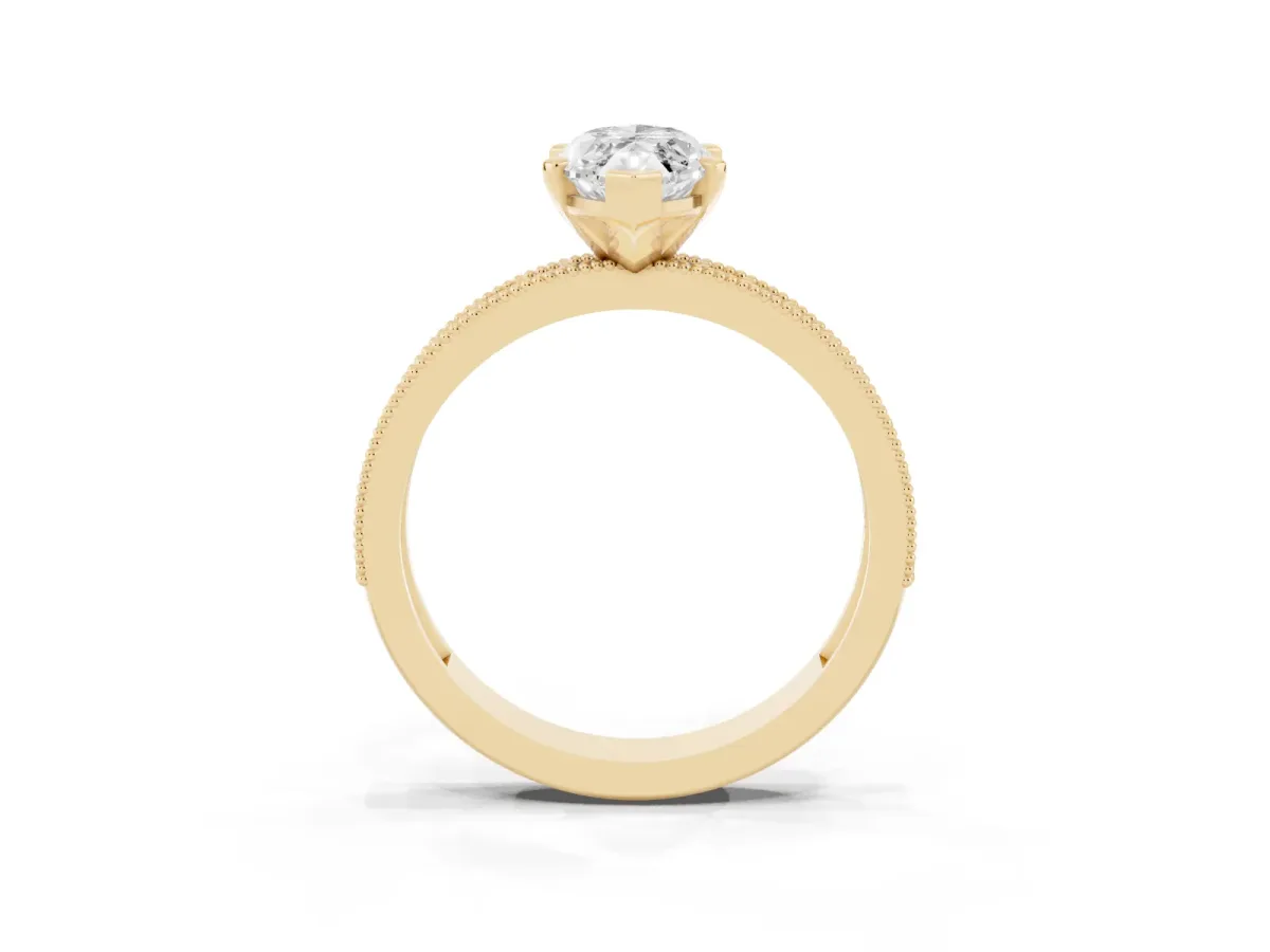 Marquise Cut Diamond Milgrain Pavé Engagement Ring with Four-Prong Setting Yellow gold