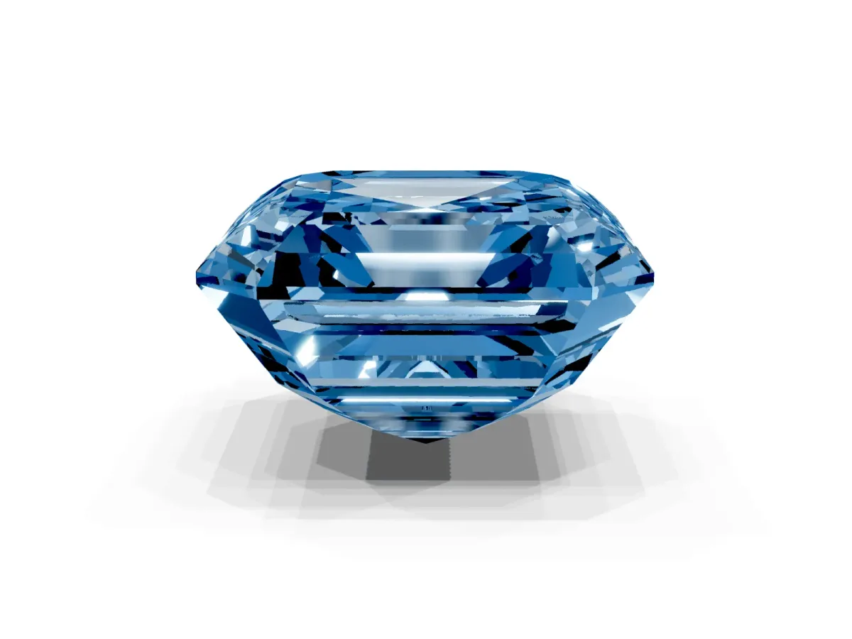 Fancy Blue Asscher Cut Halo Diamond Ring with Milgrain Edge and Round Prong Setting Silver