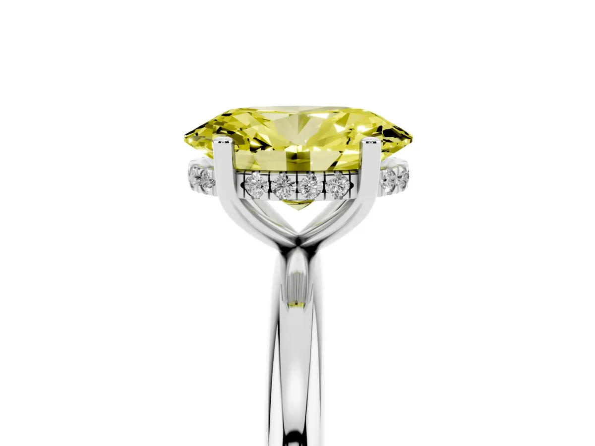 Fancy Yellow Oval Cut Cut Solitaire Engagement Ring with Four-Prong Setting and Classic Band Silver