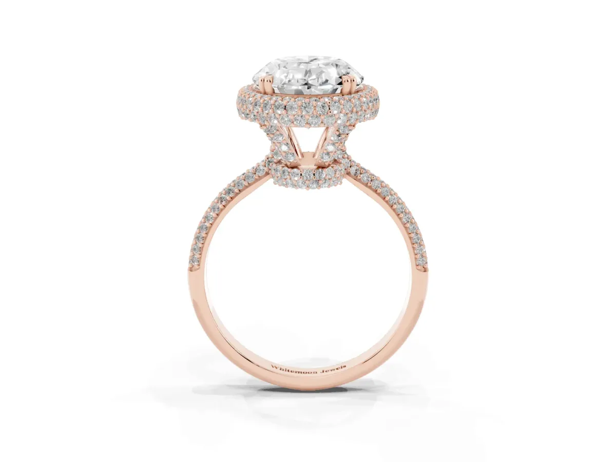 Oval Diamond Halo Ring with Round Diamond Accents Rose gold