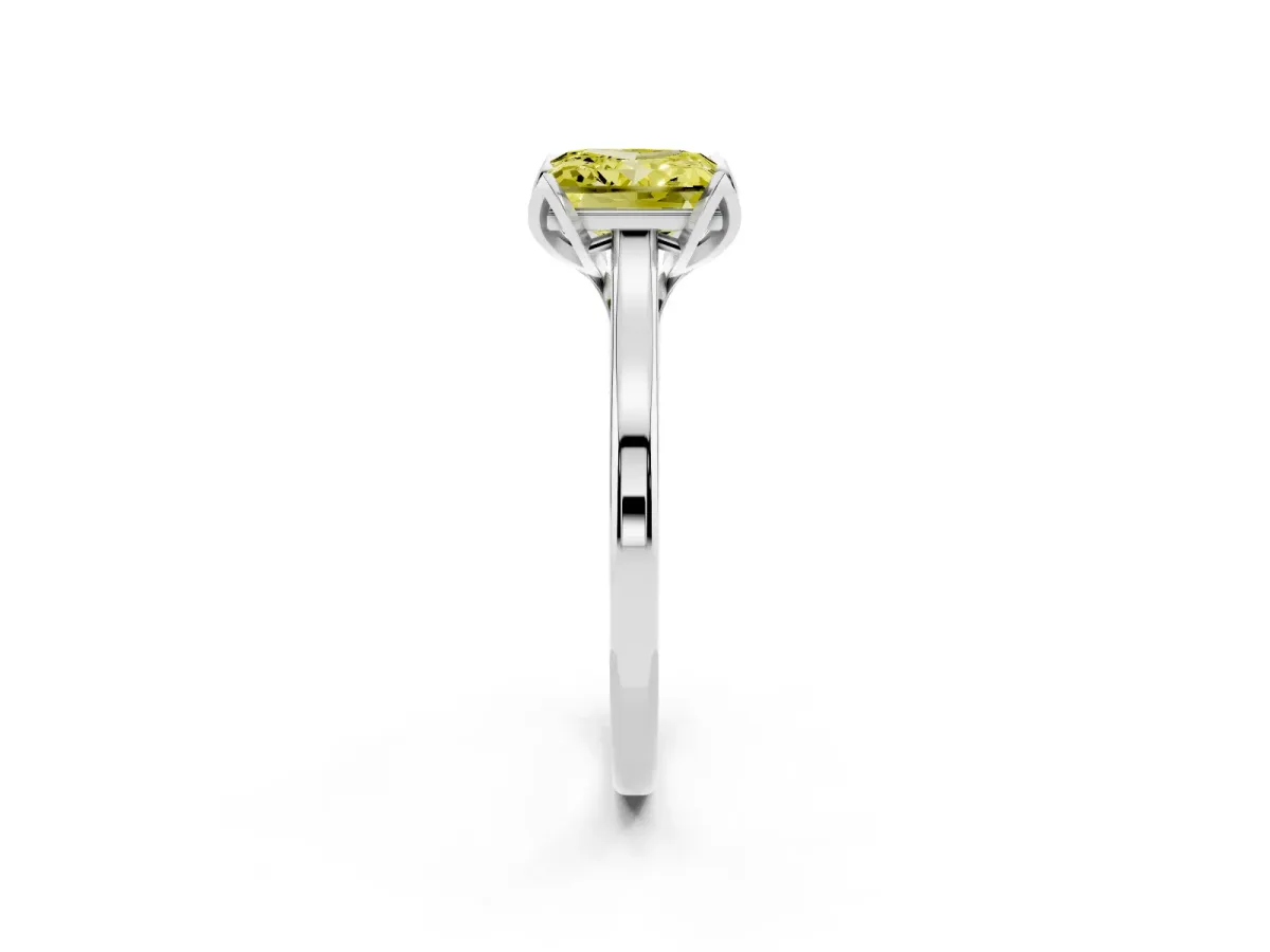 Fancy Yellow Princess Cut Diamond Solitaire Ring with Flower Prong Setting and Classic Band Silver