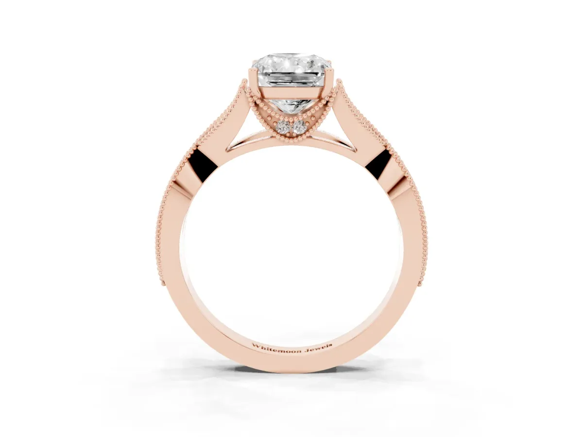 Radiant Cut Cut Diamond Twisted Band with Milgrain Pave Setting and Four-Prong Setting Rose gold