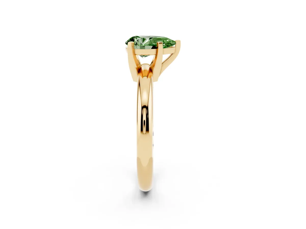 Fancy Green Pear Cut Diamond Solitaire Engagement Ring with Round Band and Four-Prong Setting Yellow gold