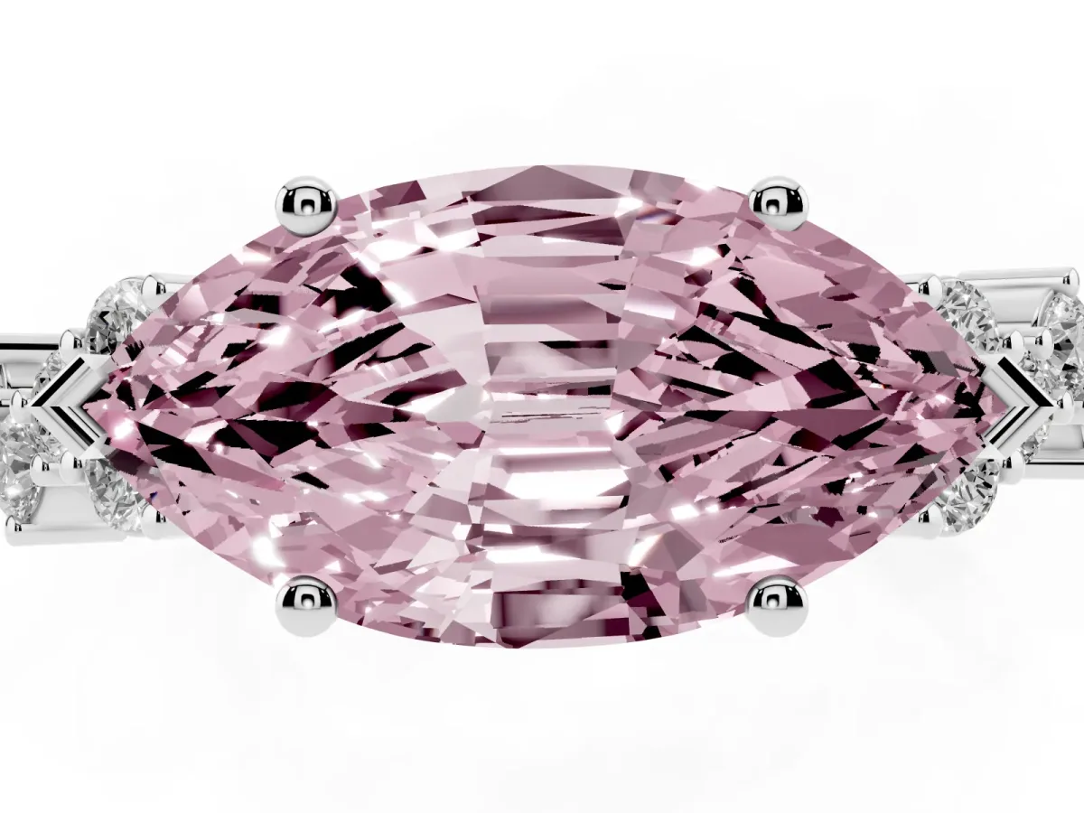 Fancy Pink Marquise Cut Diamond Scattered Round Accent Ring with Prong Setting Platinum
