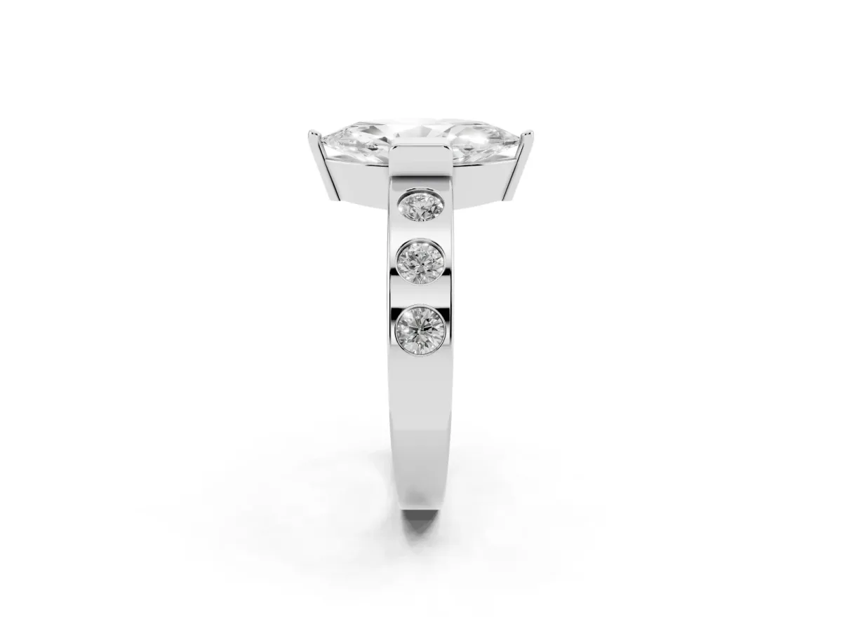 Marquise Cut Brilliant Channel-Set Diamond Ring with Bezel Prong Setting Platinum