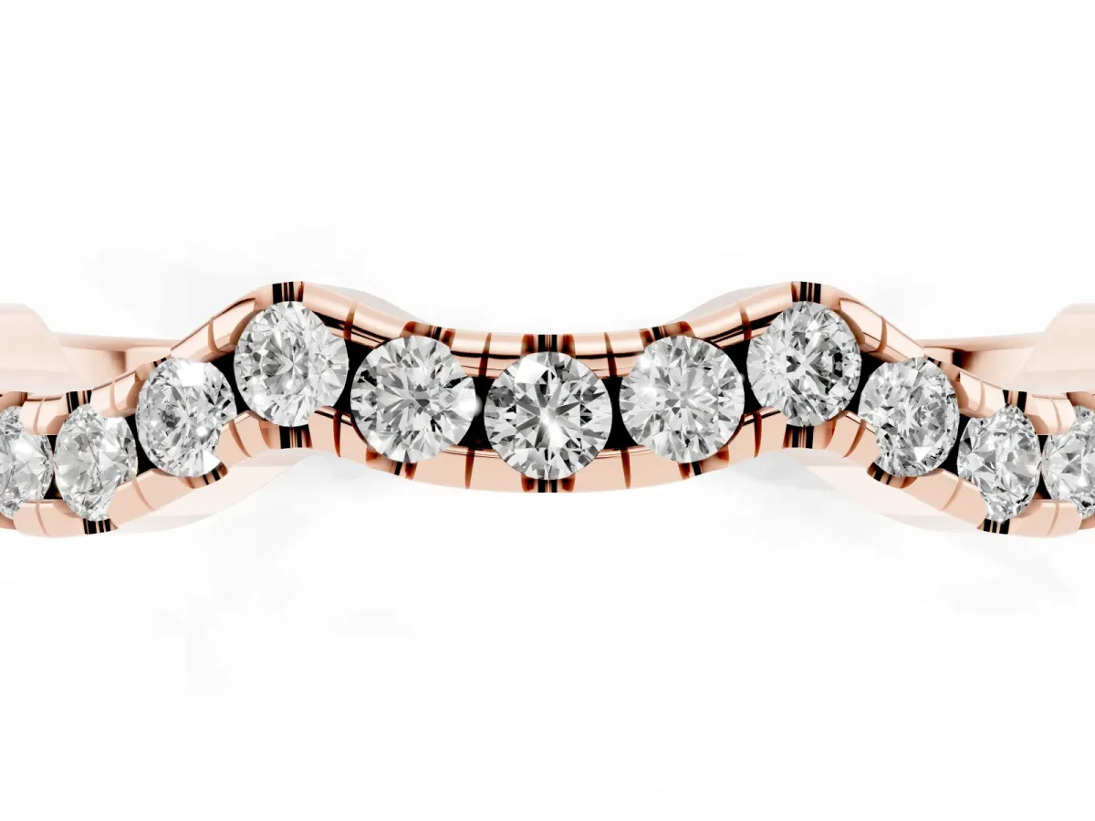Round Diamond Pavé Curved Wedding Band Rose gold