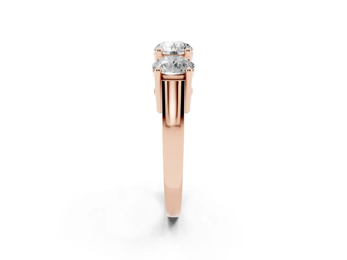 Three-Stone Round Cut Diamond Channel Band with Prong Setting Rose gold