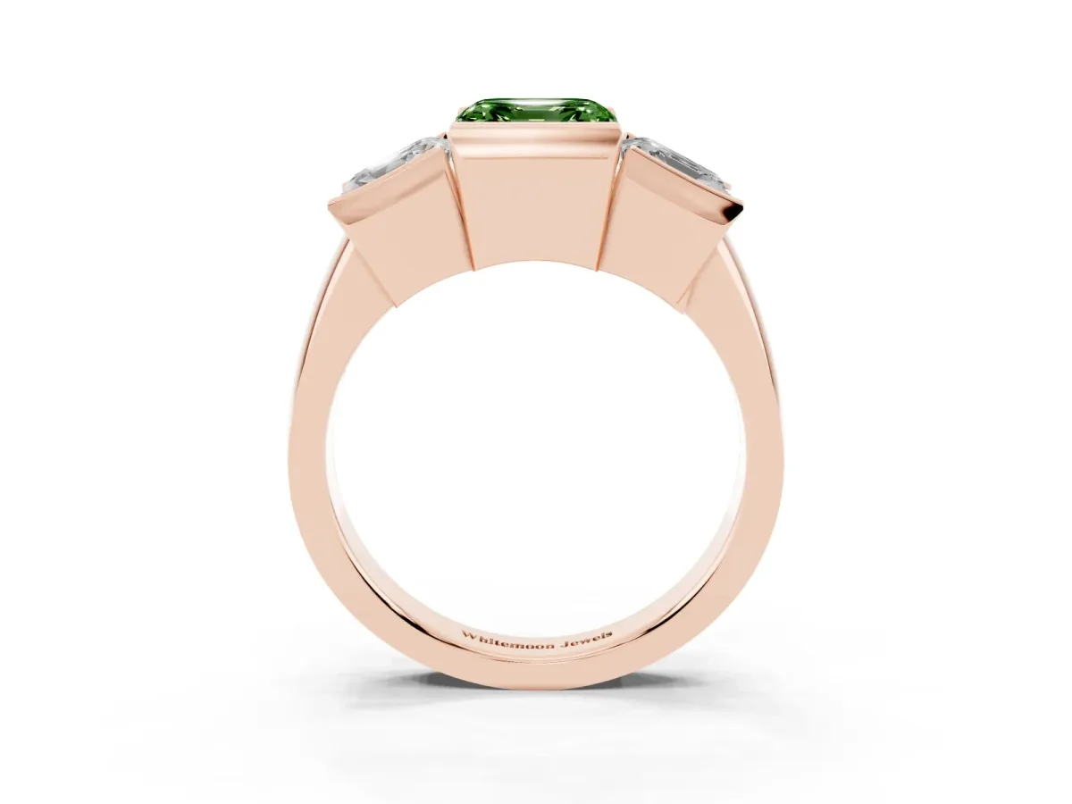 Fancy Green Three Stone Asscher Cut Cut Channel Set Diamond Ring Rose gold