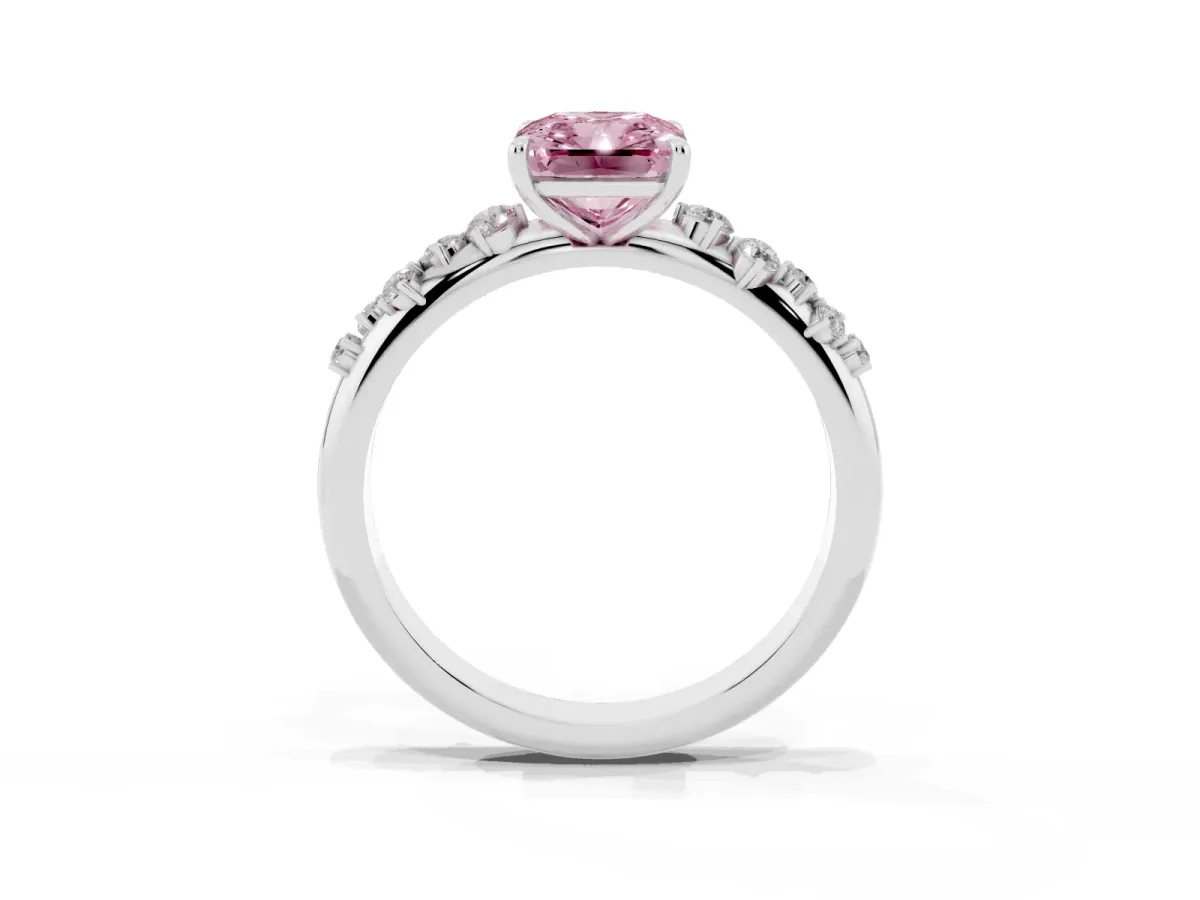 Fancy Pink Radiant Cut Diamond Cluster Prong-Set Solitaire Ring Silver
