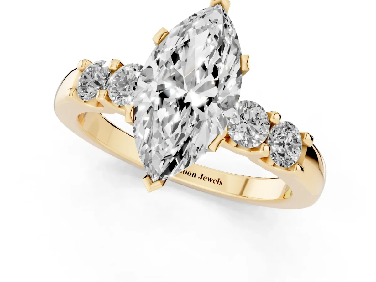 Marquise Cut Brilliant Cut Diamond Five-Stone Prong Set Engagement Ring with Channel Band Yellow gold