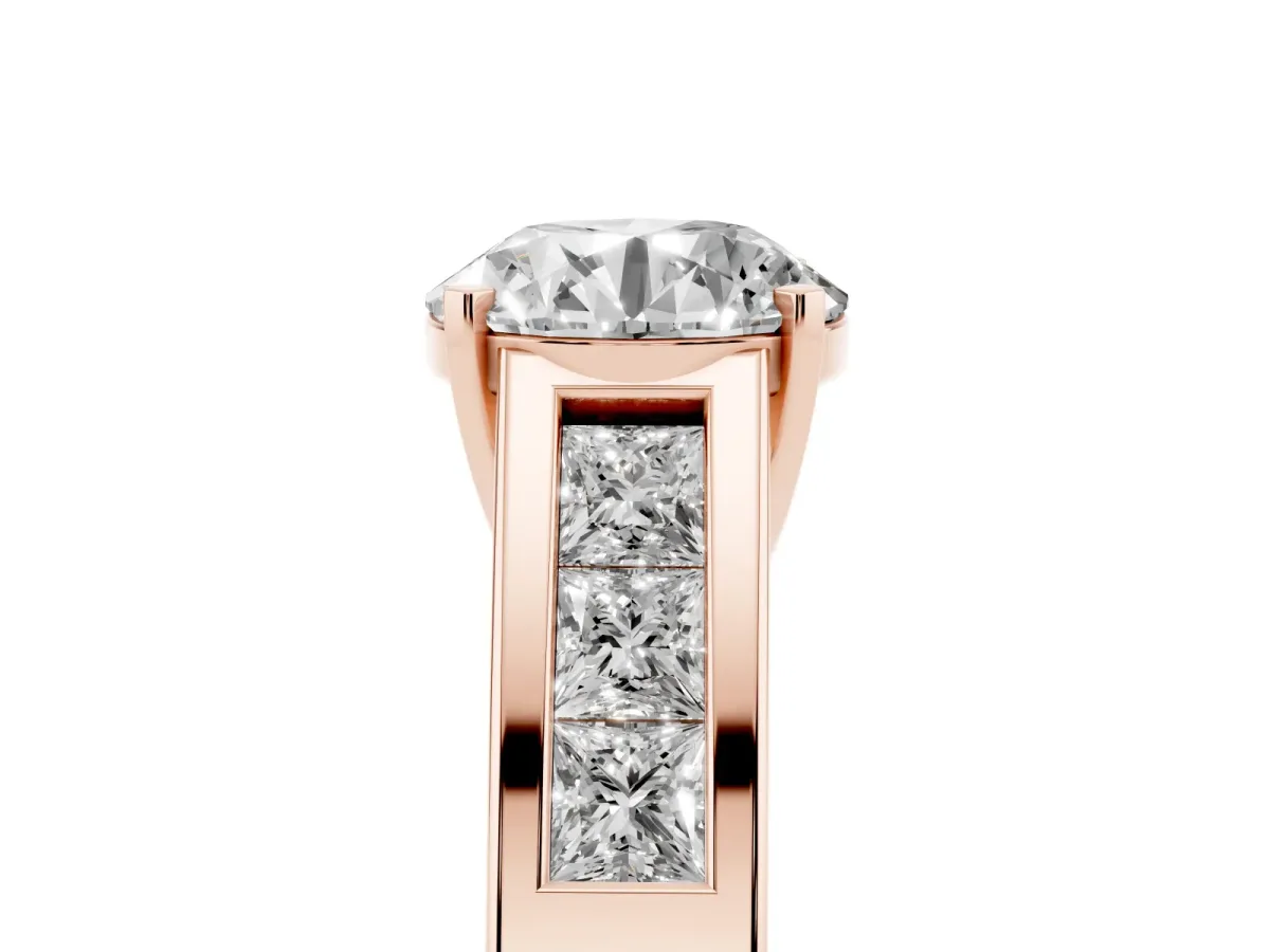 Round Cut Cut Channel Set Solitaire Ring with Four-Prong Setting Rose gold