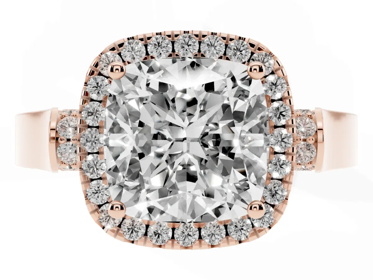 Cushion Cut Halo Pave Split Shank Prong Setting Ring Rose gold