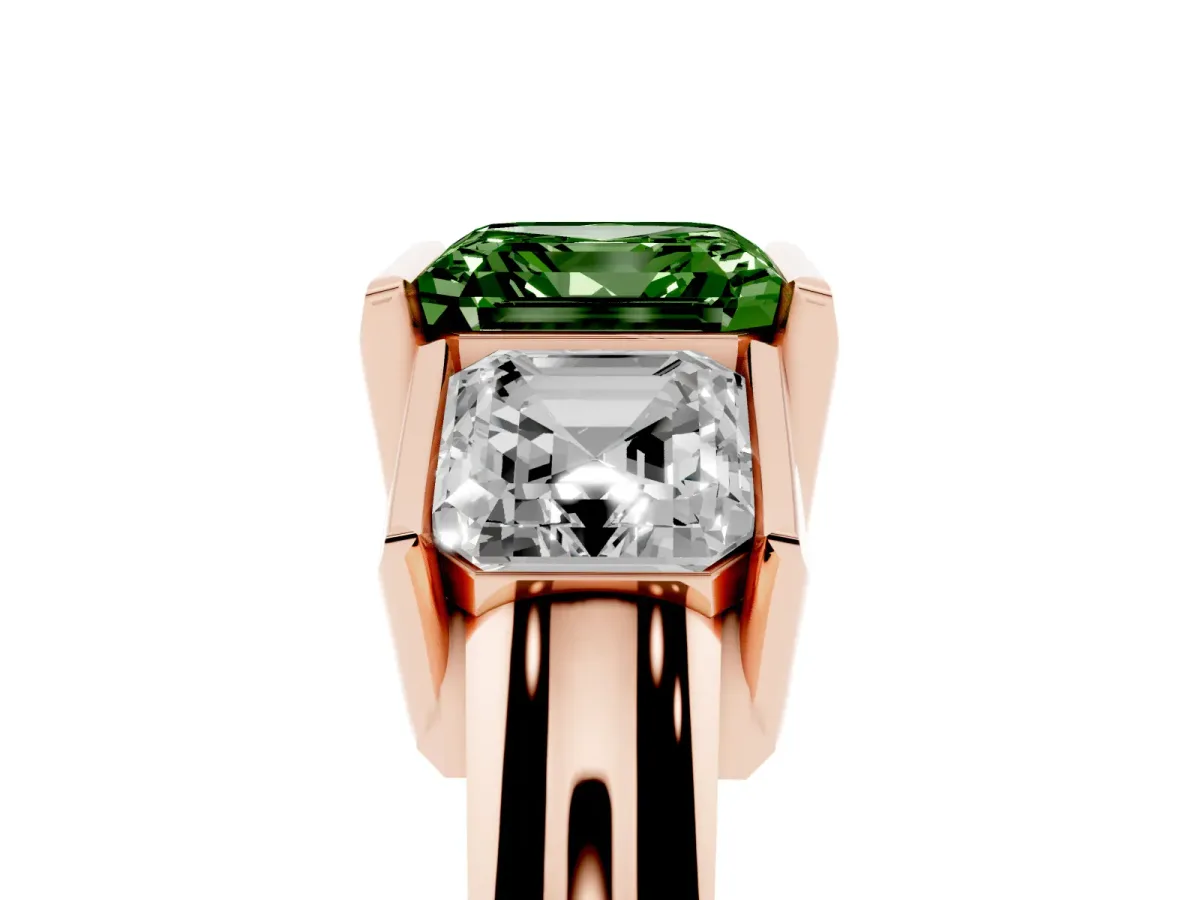 Fancy Green Three Stone Asscher Cut Cut Channel Set Diamond Ring Rose gold