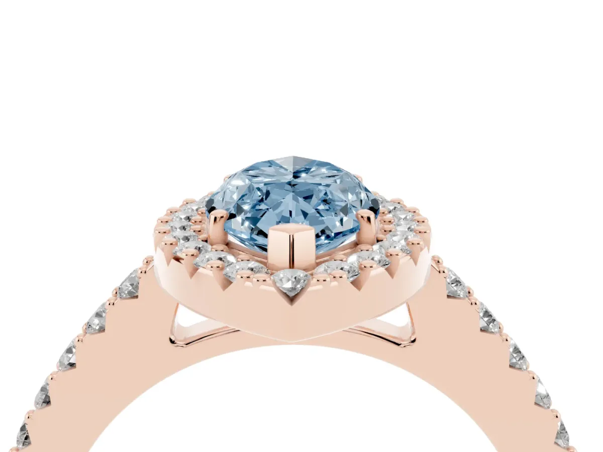 Fancy Blue Marquise Cut Halo Diamond Pavé Solitaire Ring Rose gold