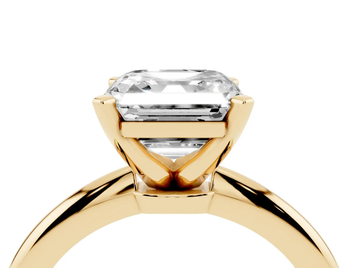 Asscher Cut Diamond Solitaire Ring with Prong Setting and Classic Band Yellow gold