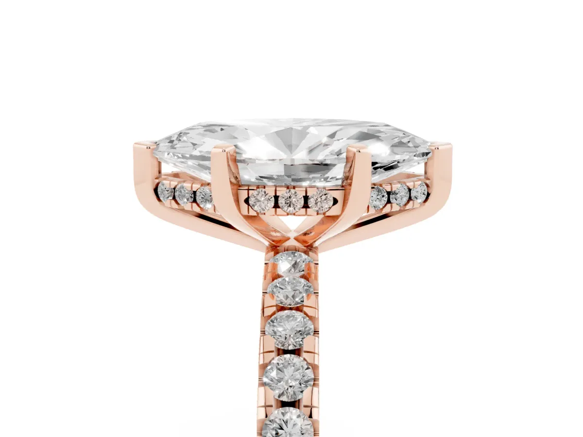 Marquise Cut Diamond Solitaire Ring with Round Pavé Band and Four-Prong Setting Rose gold