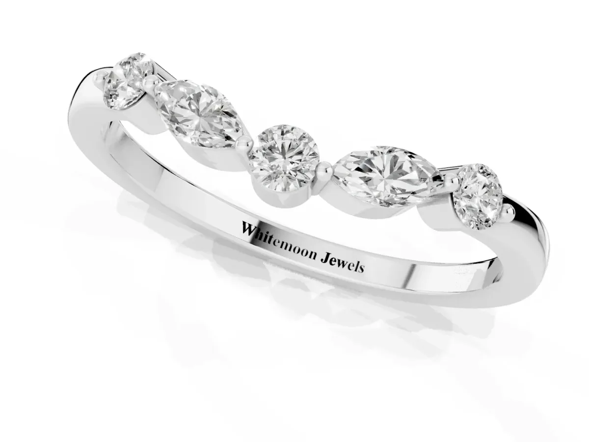 Round and Marquise Diamond Half Eternity Band with Prong Setting Platinum