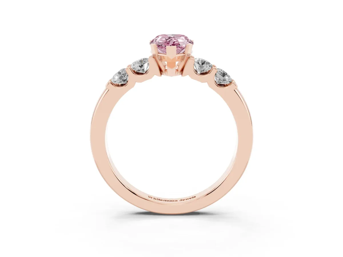 Fancy Pink Pear Cut Brilliant Cut Diamond Five-Stone Prong Set Engagement Ring with Channel Band Rose gold