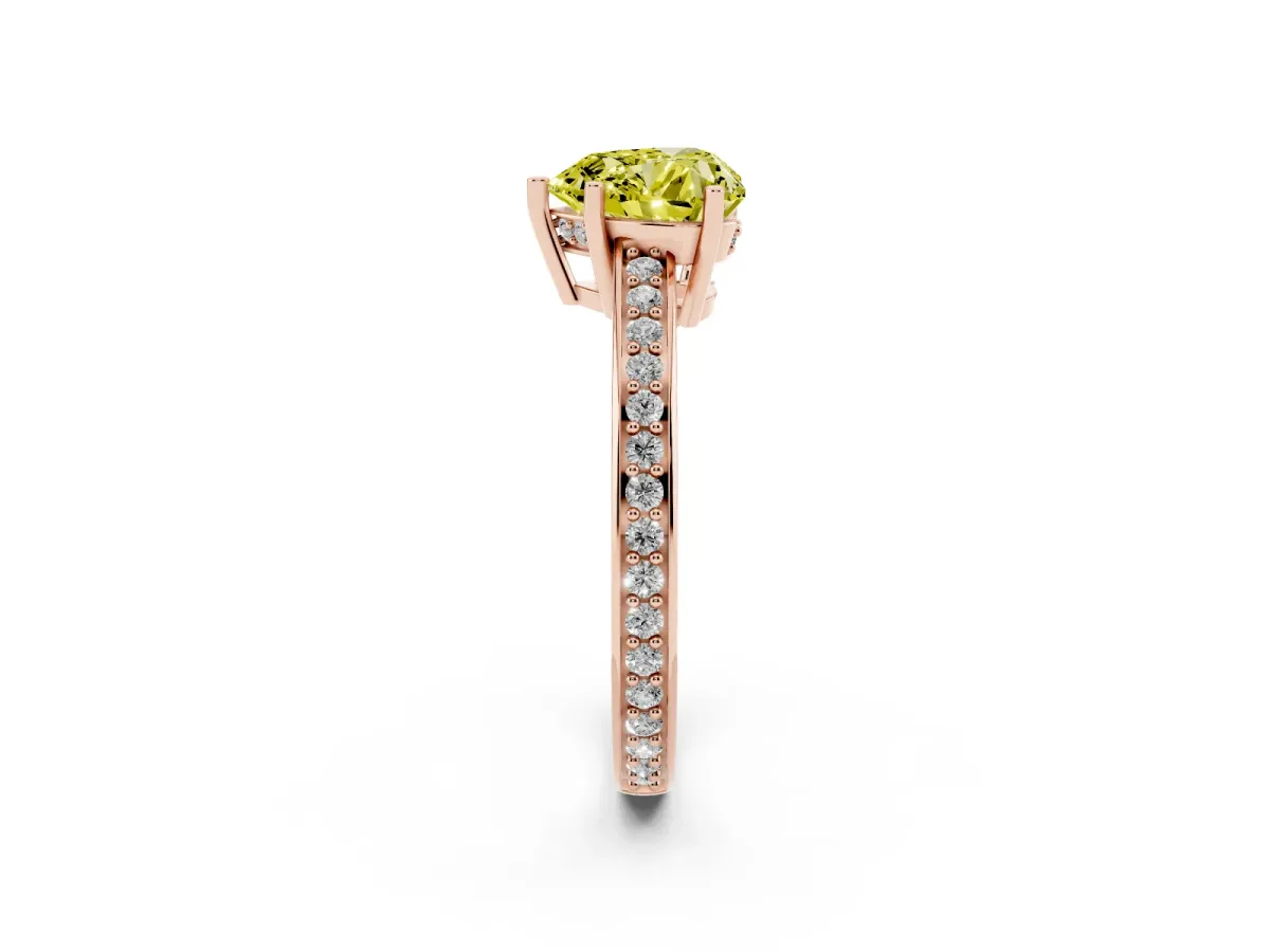 Fancy Yellow Heart Cut Solitaire Pavé Band Prong Setting Ring Rose gold