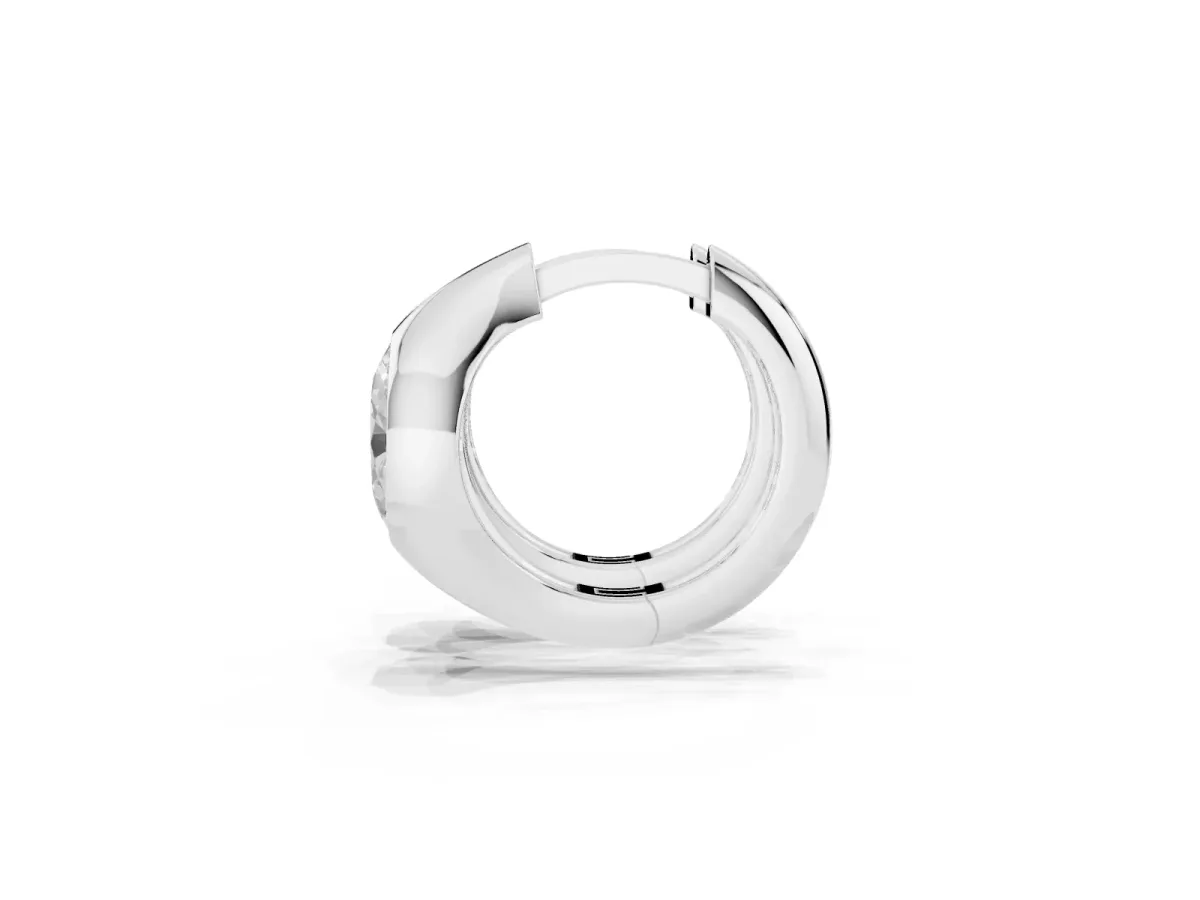 Oval Diamond Framed Huggie Hoop Earrings White gold