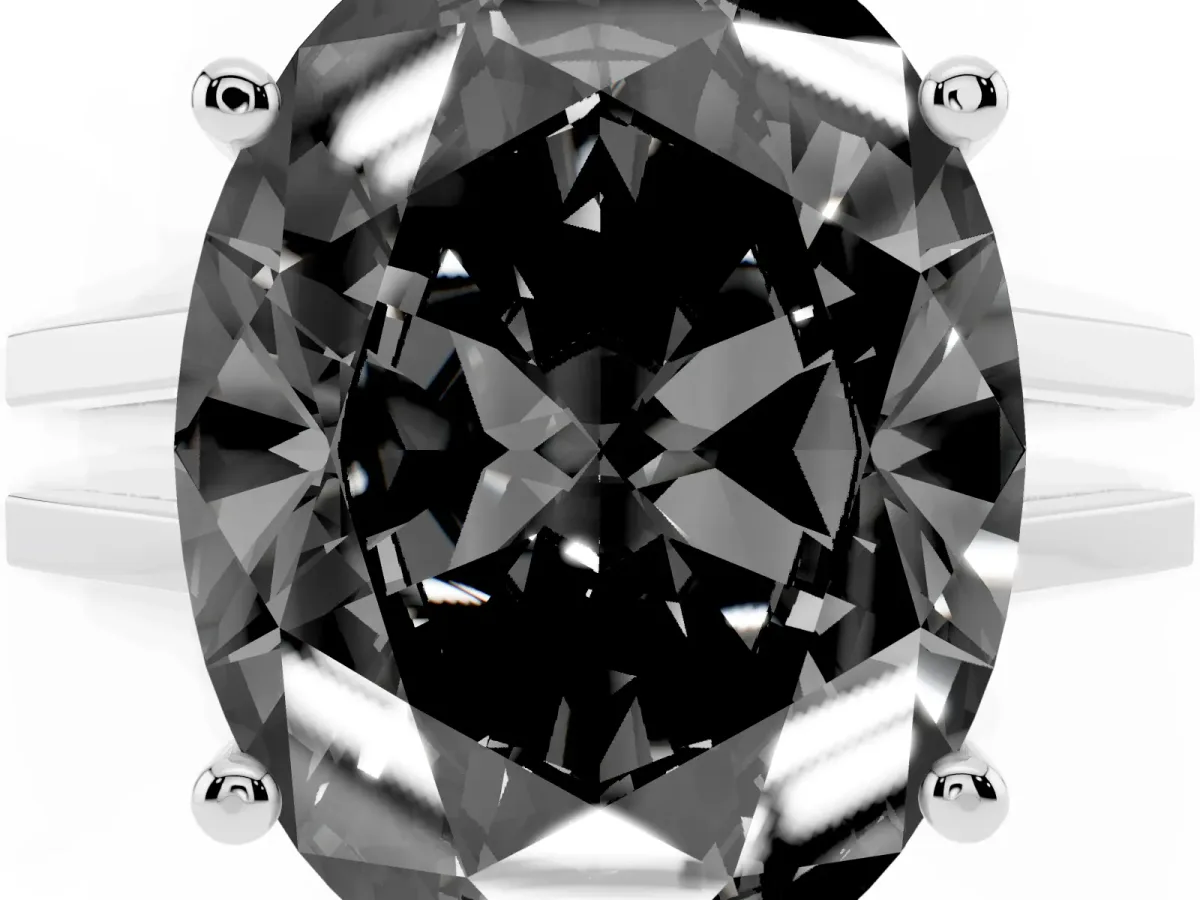 Fancy Black Oval Cut Cut Diamond Solitaire Engagement Ring with Tapered Plain Band and Four-Prong Setting Silver