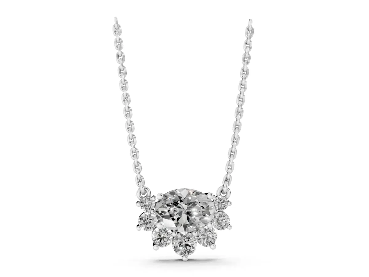 Oval Diamond Cluster Pendant with Prong Setting Silver