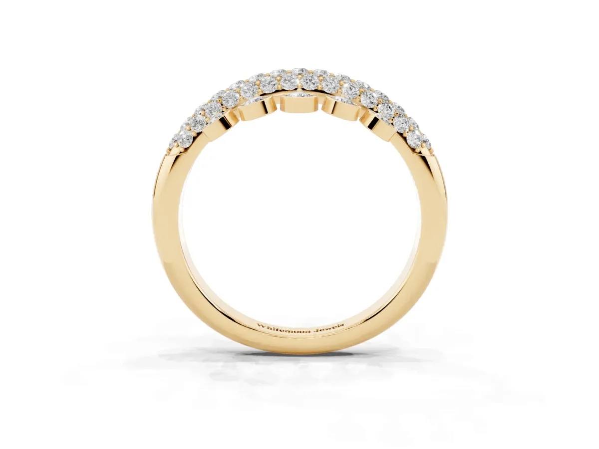 Round Diamond Dangle Promise Ring with Round Diamond Pavé Yellow gold