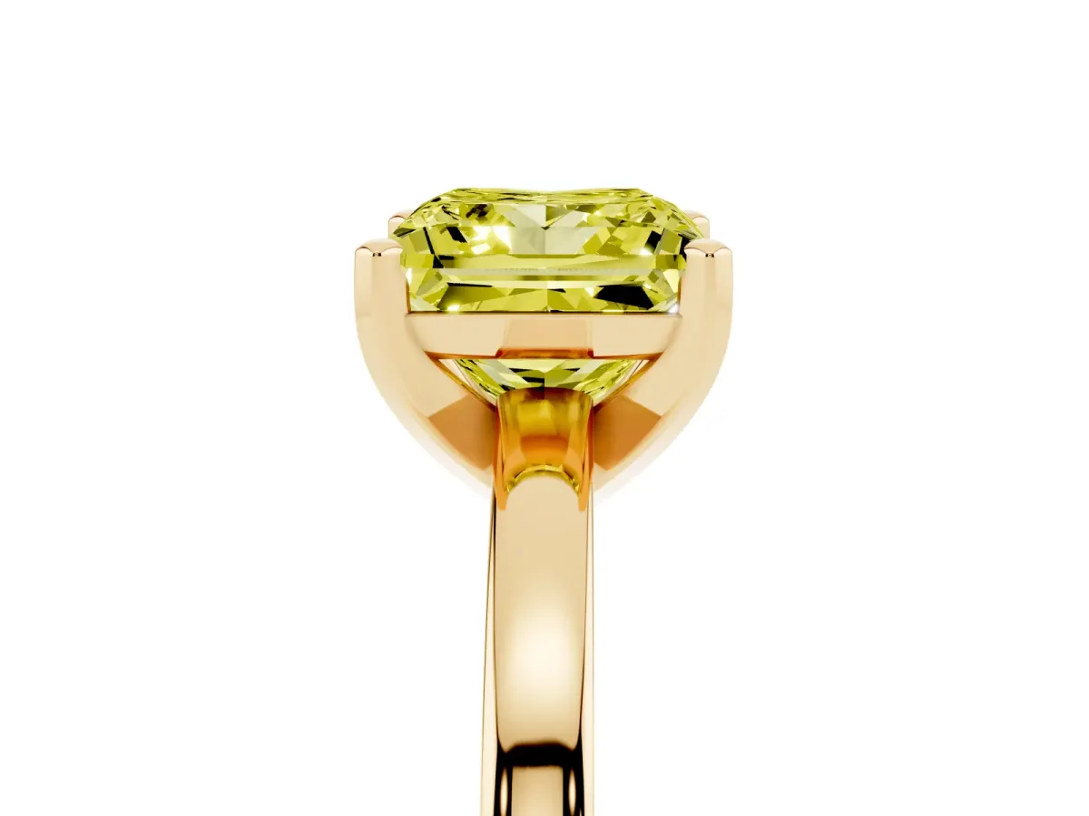 Fancy Yellow Princess Cut Solitaire Diamond Engagement Ring with Four-Prong Setting on a Classic Band Yellow gold