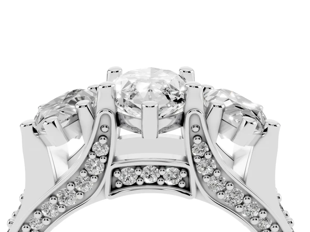 Marquise Cut Diamond Three-Stone Ring with Channel Set Band and Four-Prong Setting Silver