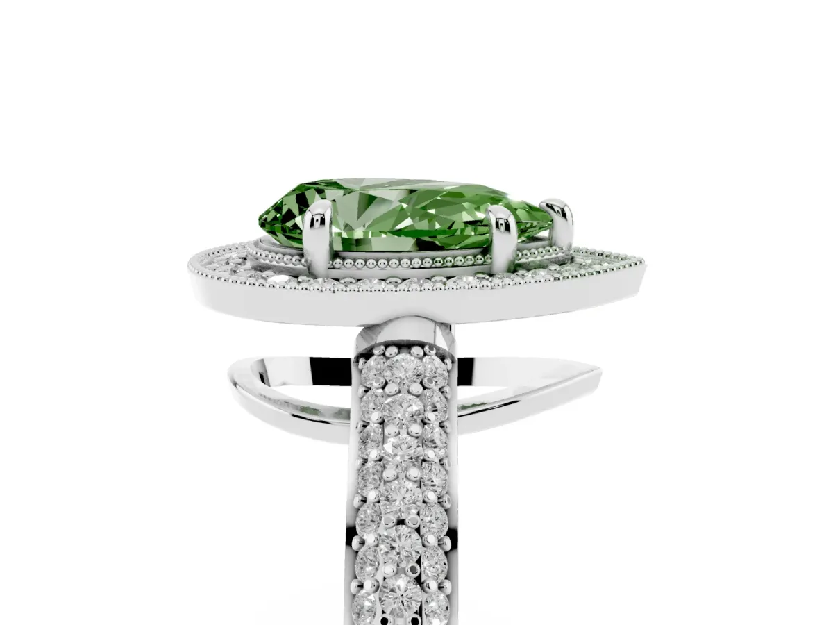 Fancy Green Pear Cut Cut Halo Diamond Pave Band with Four-Prong Setting Silver