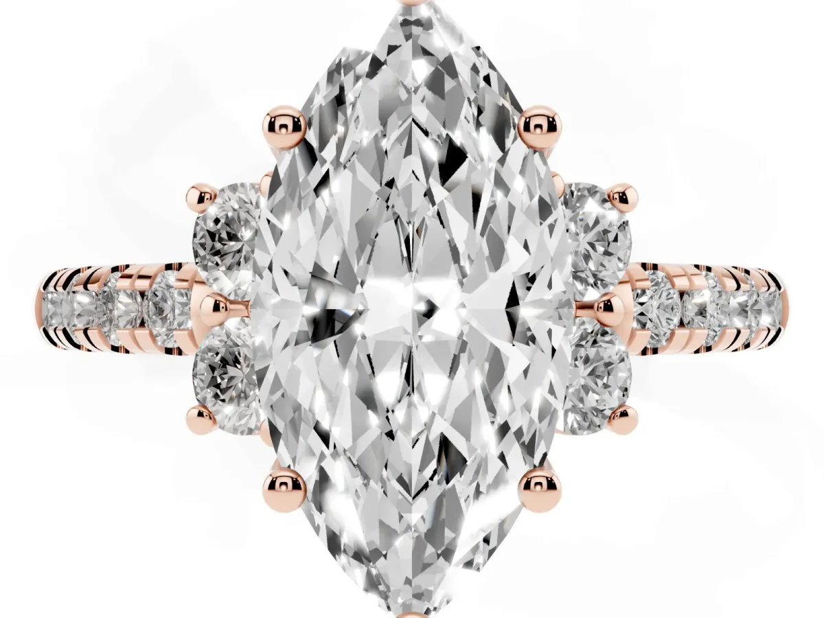 Marquise Cut Diamond Three-Stone Pave Band with Four-Prong Setting Rose gold