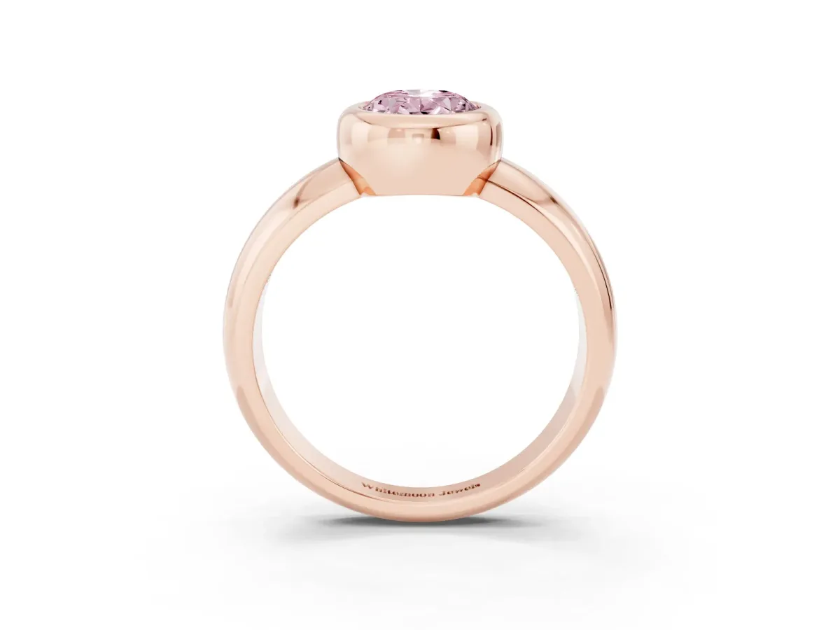 Fancy Pink Bezel Set Oval Cut Solitaire Ring with Wide Band Rose gold