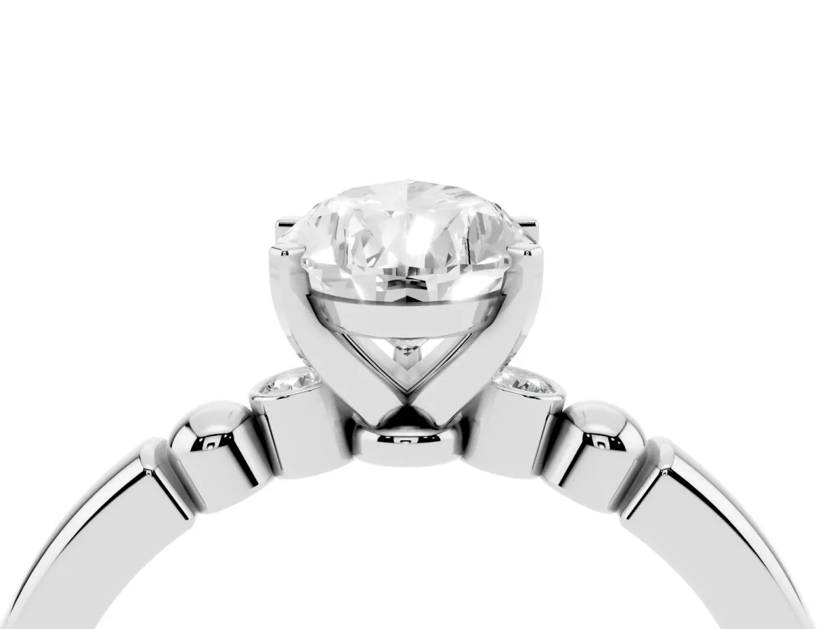 Pear Cut Solitaire Beaded Band with Four-Prong Setting White gold