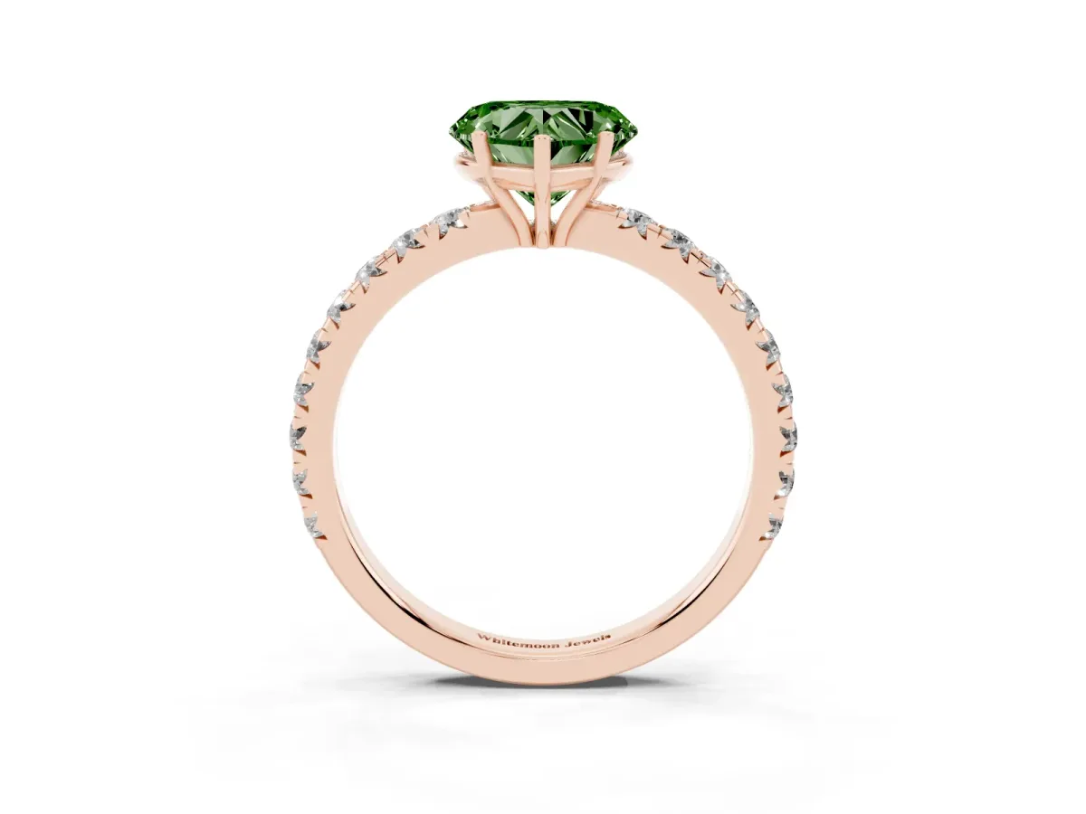 Fancy Green Heart Cut Diamond Pavé Solitaire Engagement Ring with Four-Prong Setting Rose gold