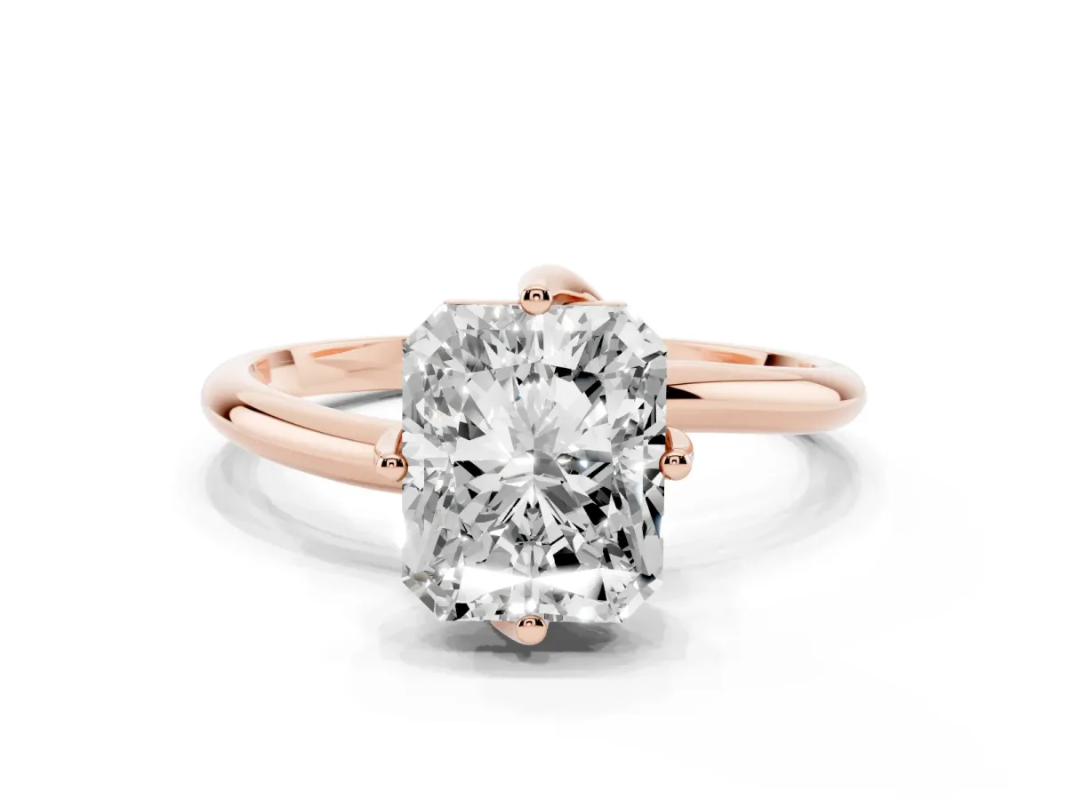 Radiant Cut Diamond Solitaire Engagement Ring with Four-Prong Setting and Classic Band Rose gold