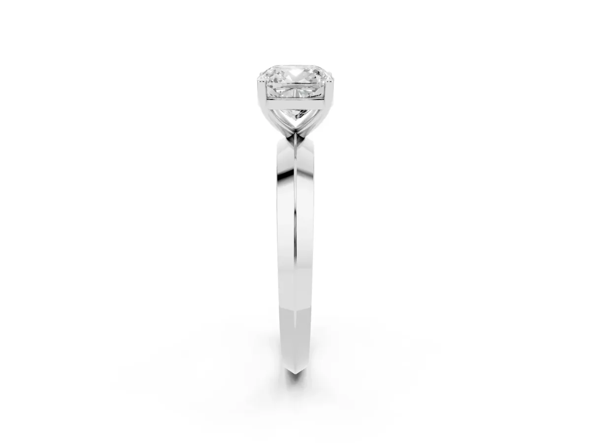 Cushion Cut Cut Solitaire Engagement Ring with Flat Band and Four-Prong Setting Silver