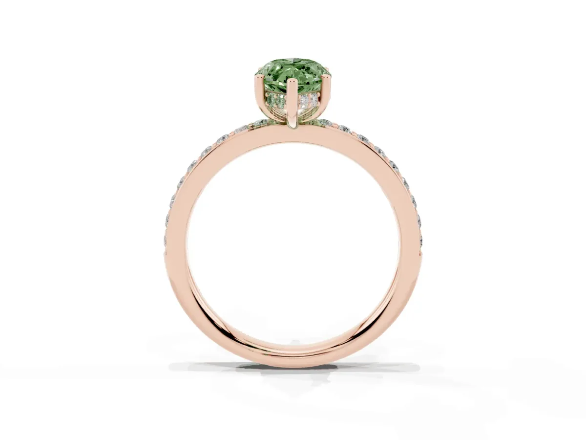 Fancy Green Marquise Cut Cut Diamond Pavé Band Ring with Four-Prong Setting Rose gold