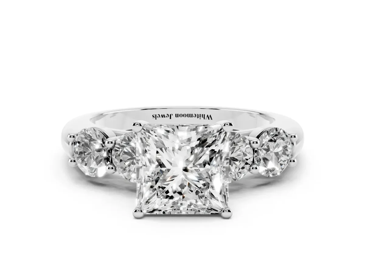 Princess Cut Cut Five-Stone Prong Set Diamond Ring with Classic Band Silver