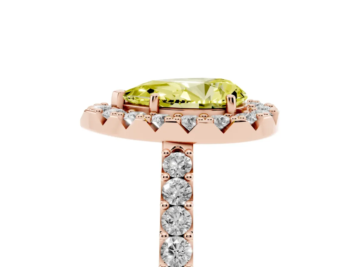 Fancy Yellow Pear Cut Halo Diamond Pavé Solitaire Ring Rose gold