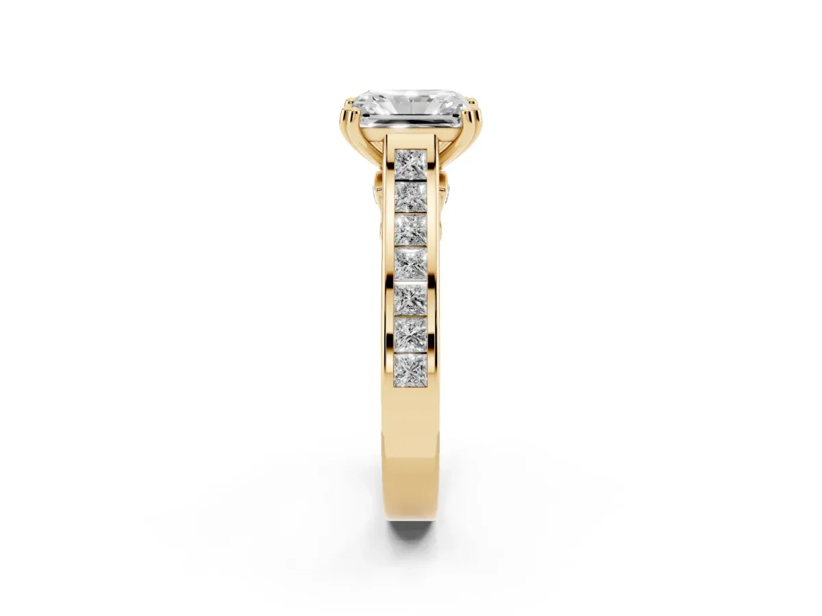 Radiant Cut Cut Channel Set Solitaire Engagement Ring with Prong Setting Yellow gold