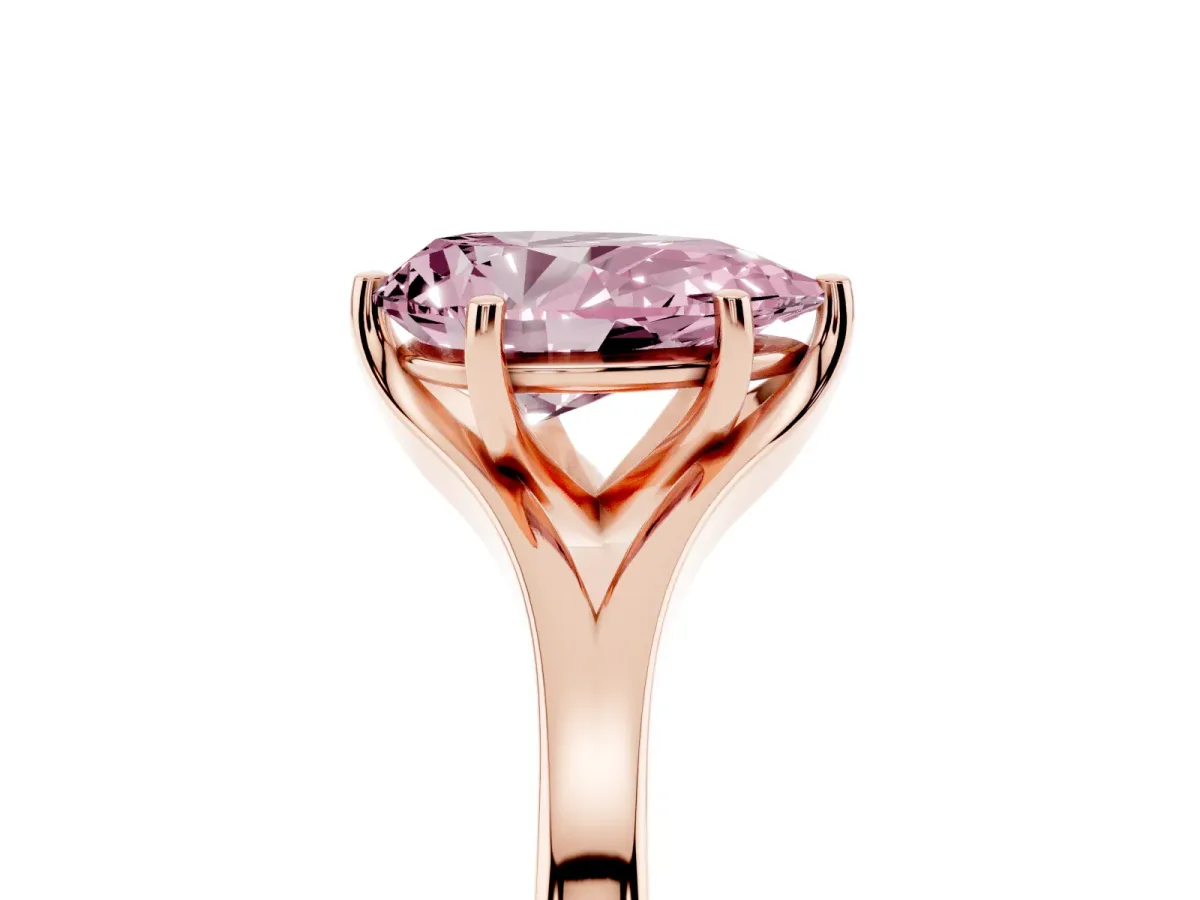 Fancy Pink Pear Cut Solitaire Diamond Ring with Six-Prong Setting and Tapered Band Rose gold
